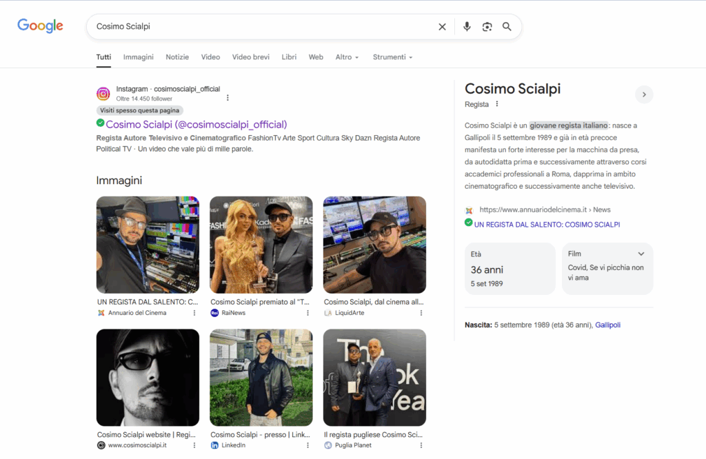 cosimo scialpi secondo pannello con data di nascita e info sul film
